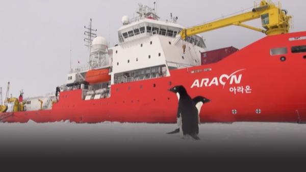 A cargo ship in Antarctica.