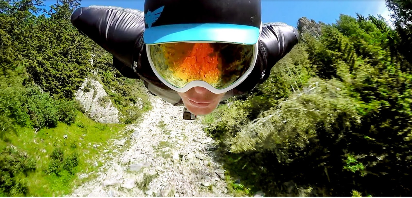 Wingsuit pilot Brandon Mikesell performs a proximity flight in Chamonix France Wingsuit pilot flies like a bullet close to the ground