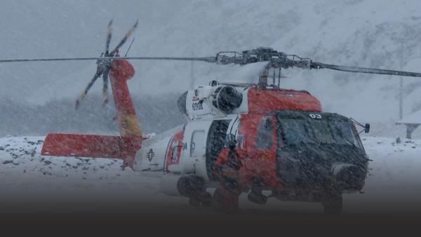 Helicopter in snow storm