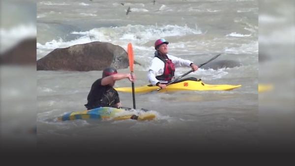 The team prepared to kayak the massive gorge