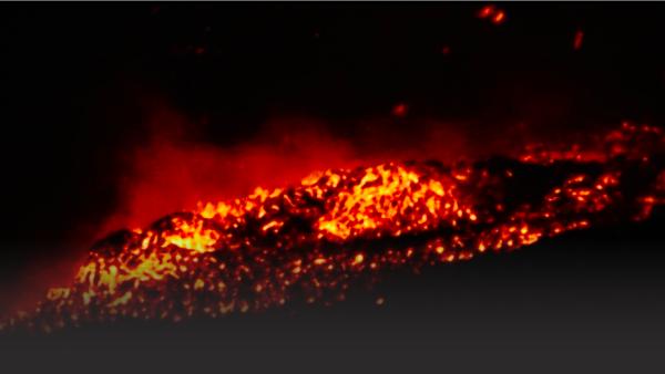 Volcano lava flowing