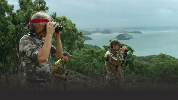 Hunters with binoculars