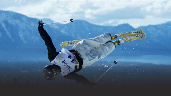 A skier twisting in mid-air