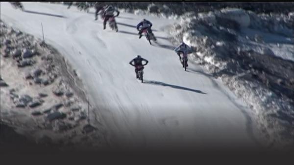 Riders traveling through dangerous ice. 