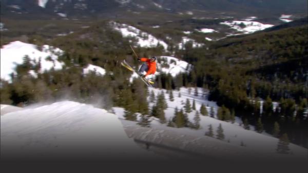 Pro skier Billy Pool performing a 360 in the air. 