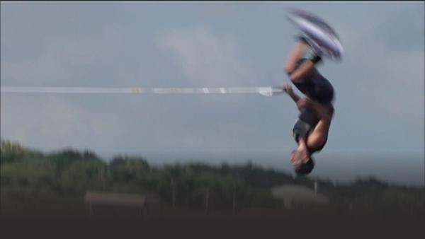 Corey Bradley flipping in the air. 