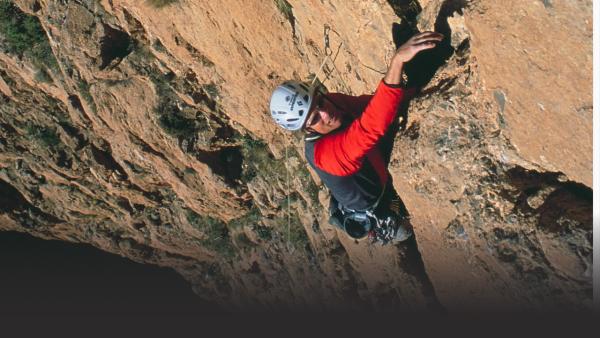 Kri Erickson climbing the steep Atlas Mountains.