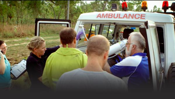 Accident victim going into the back of an ambulance