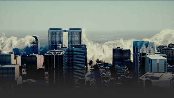 Wave flooding a city